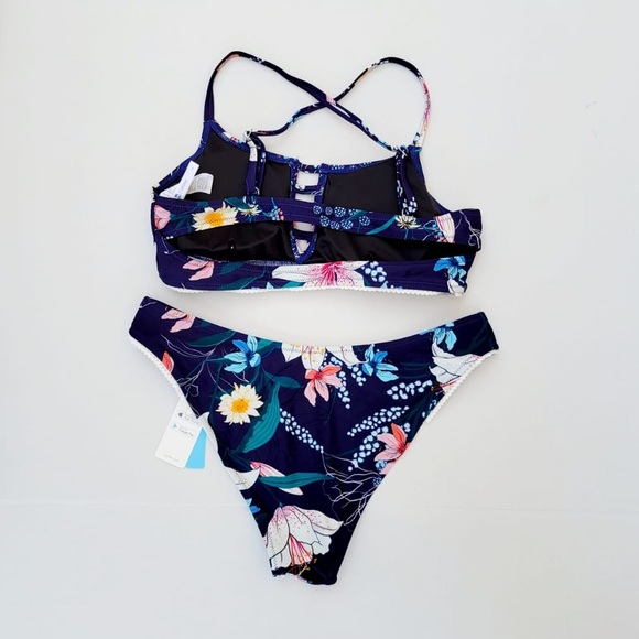 Cupshe Women's Low Rise Navy Floral Print Bikini - Picture 7 of 9
